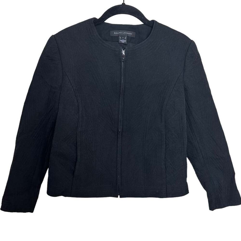 Ralph Lauren Jacket Black Label Black Silk Embroidered Zip Front Blazer